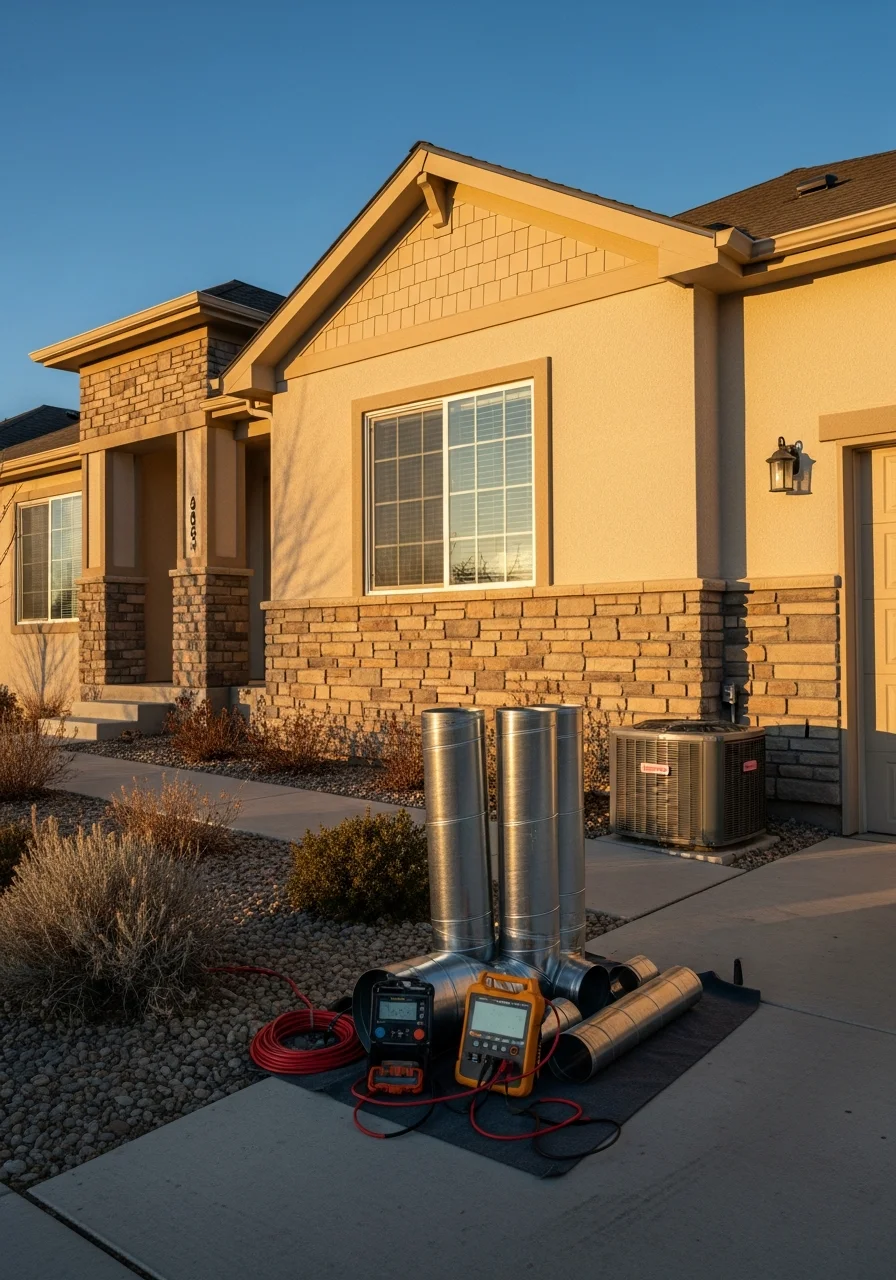 Crew member working on South Jordan Heights home with modern residential setting visible.